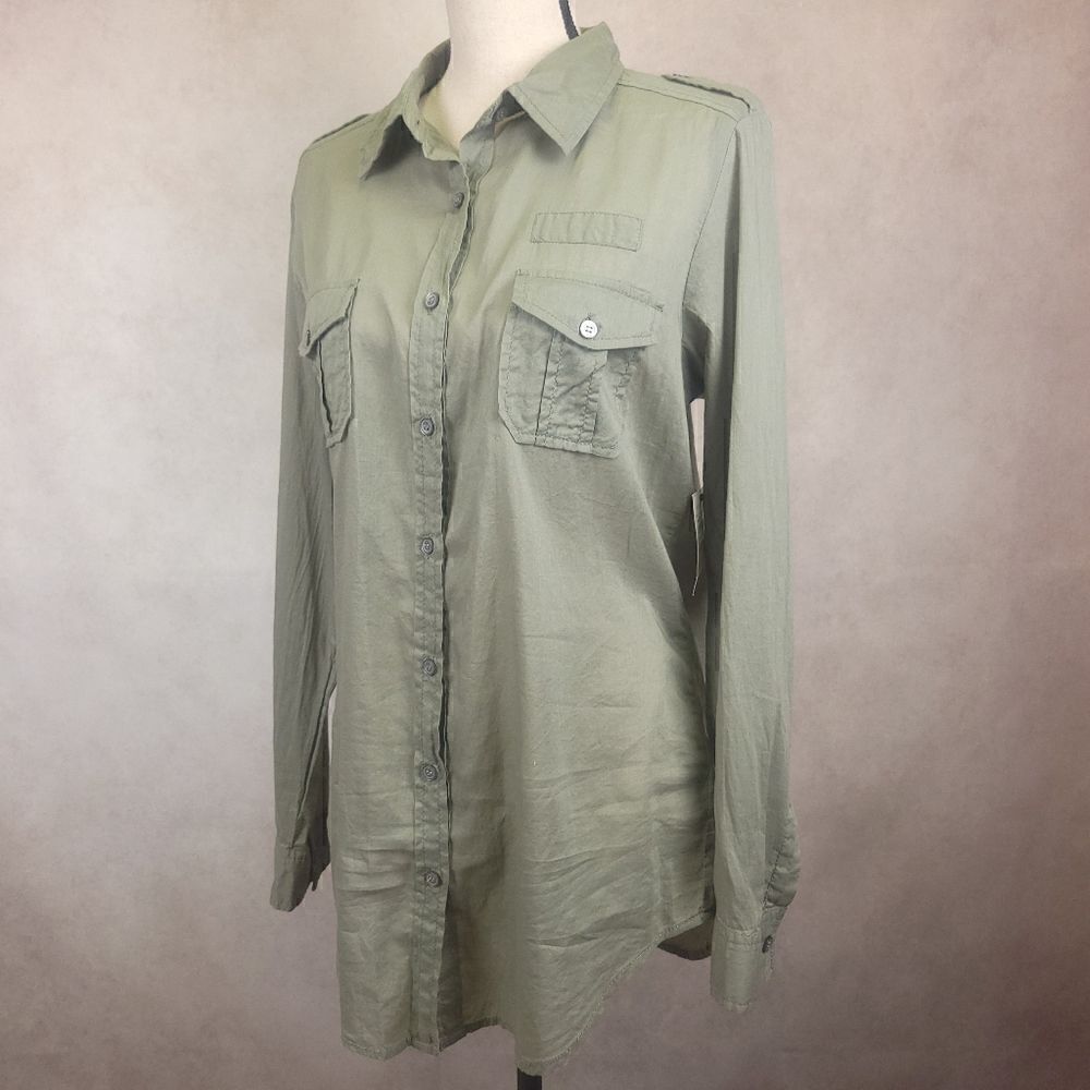 Rubbish Grayish Green Light Weight Long Sleeve Button Down Shirt Size Med